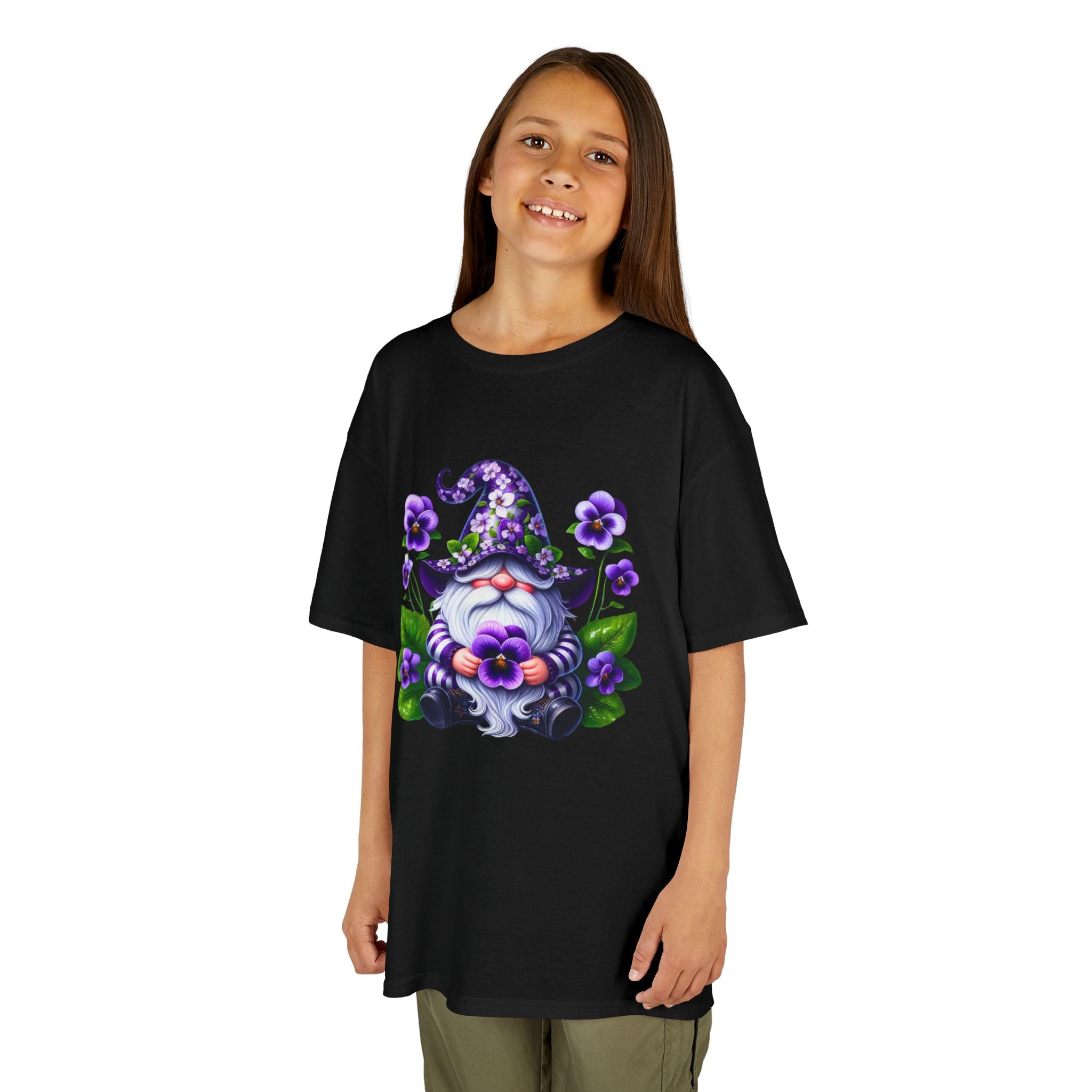 Kids Gnome T‑Shirt — Cute Purple Floral Wizard Gnome Tee for Children