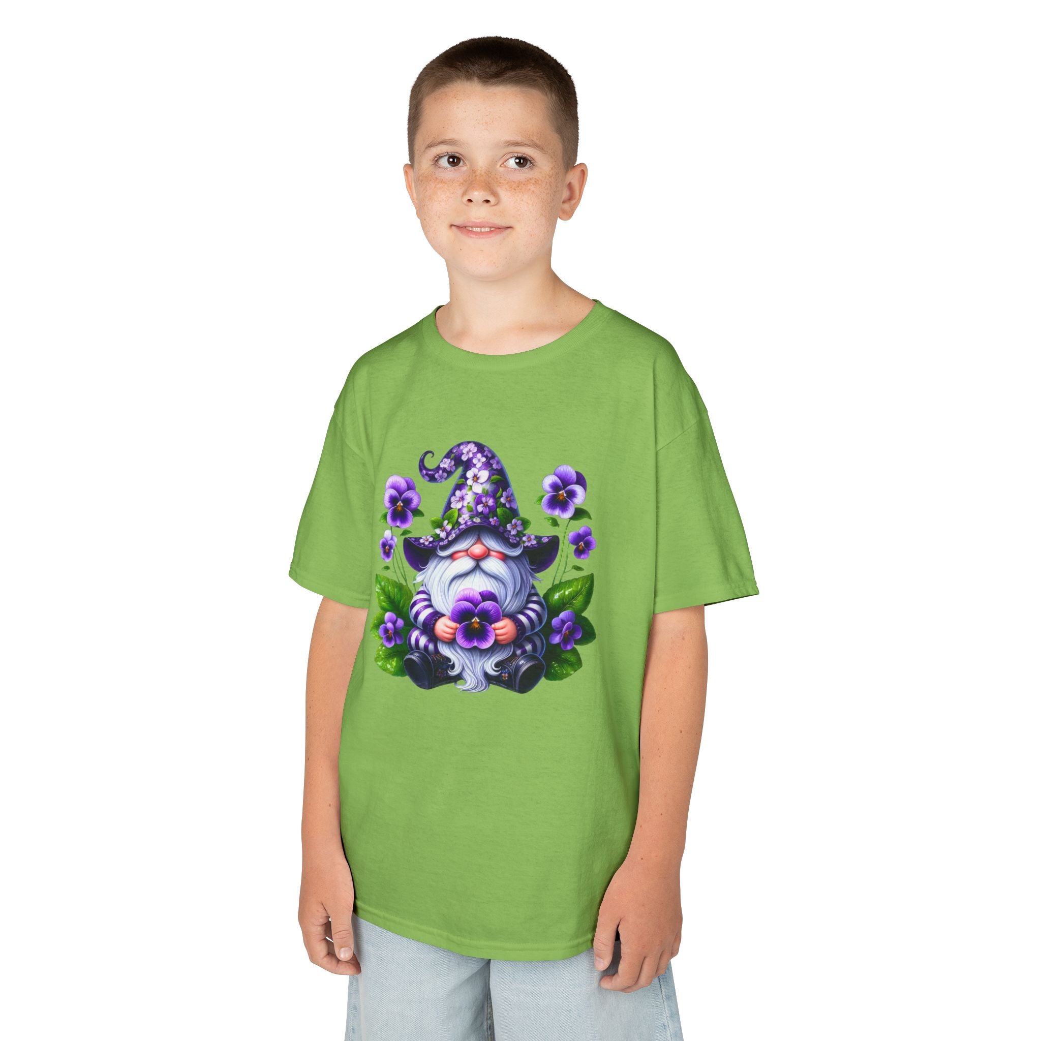 Kids Gnome T‑Shirt — Cute Purple Floral Gnome Tee for Children