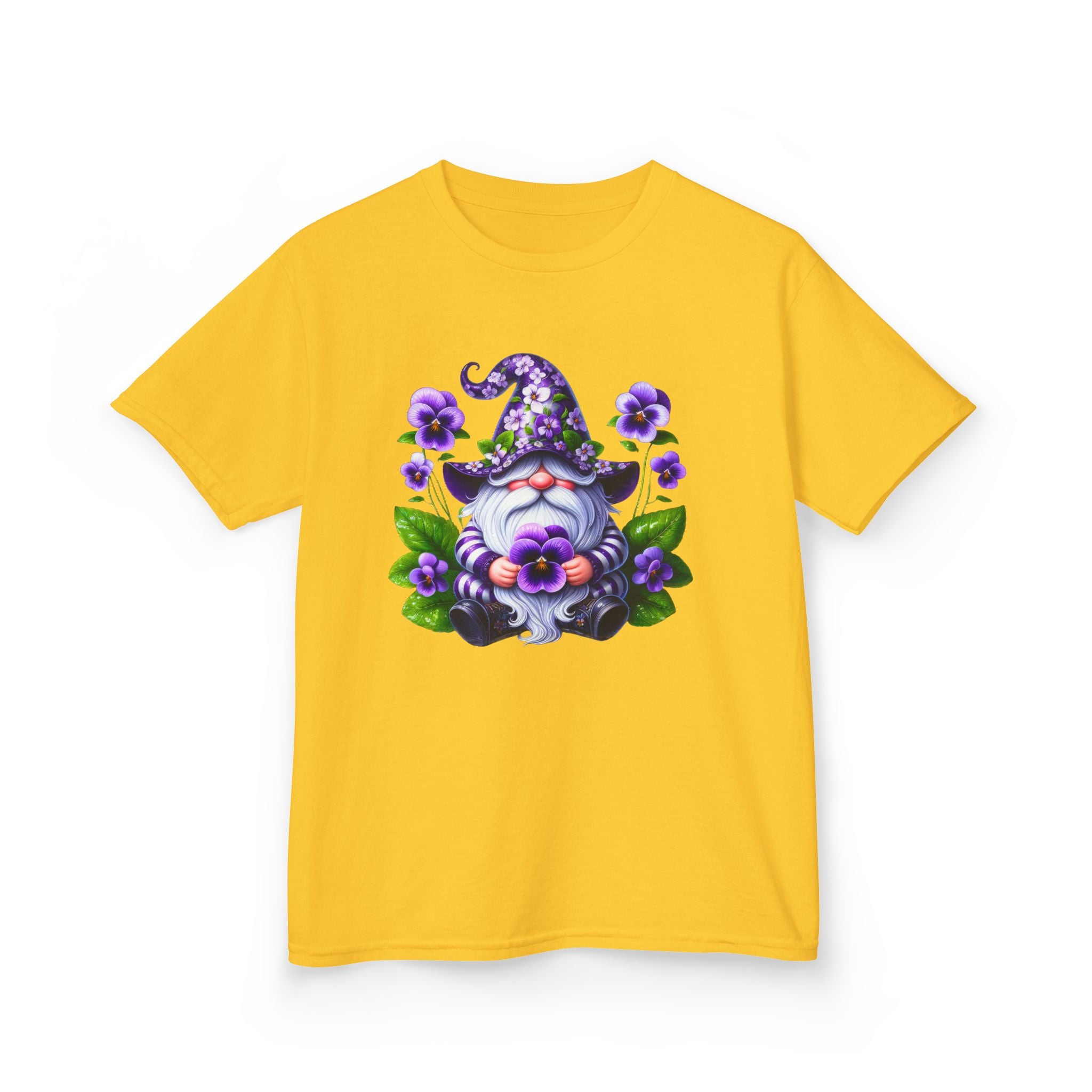 Kids Gnome T‑Shirt — Cute Purple Floral Gnome Tee for Children