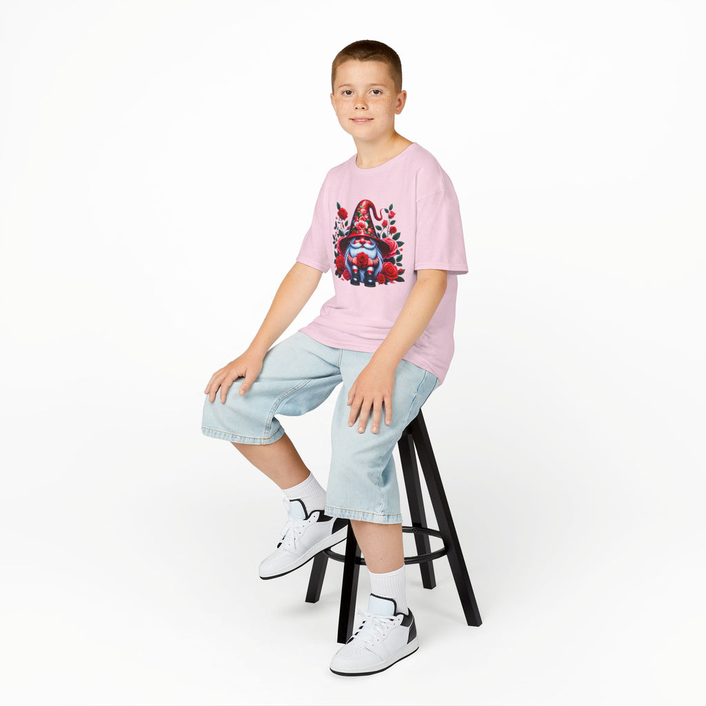Valentine Gnome Kids Tee — Cute Red Rose Garden Gnome Shirt