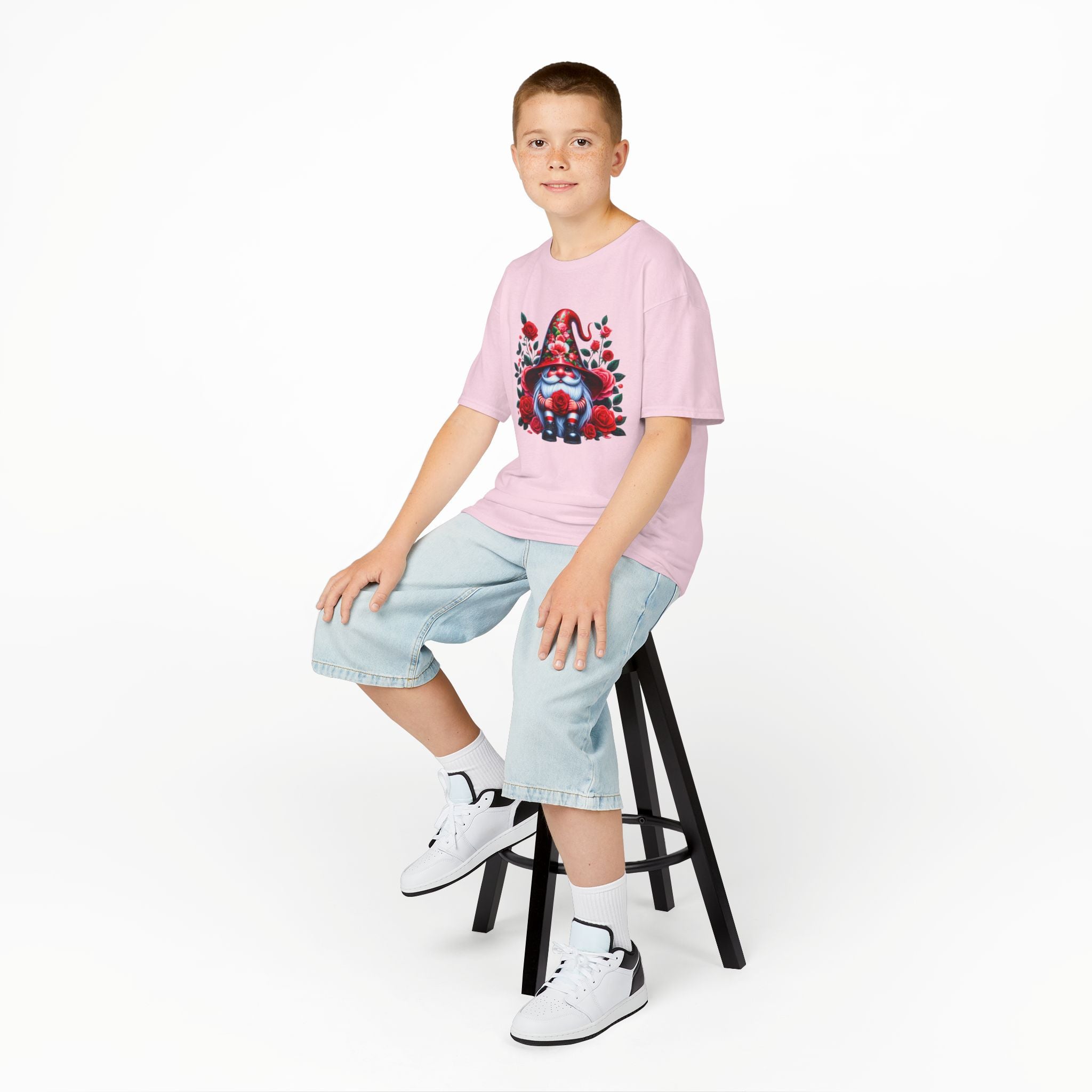 Valentine Gnome Kids Tee — Cute Red Rose Garden Gnome Shirt