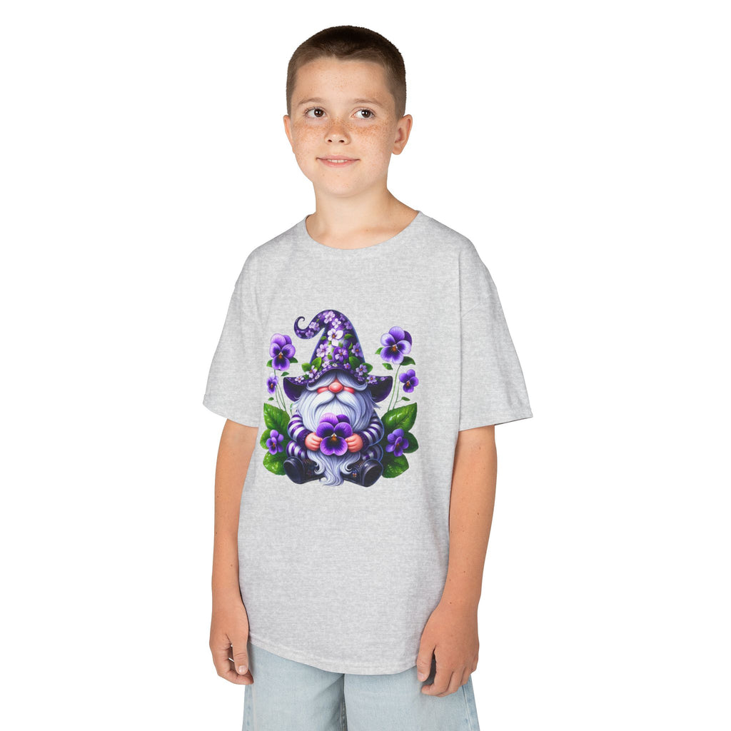 Kids Gnome T‑Shirt — Cute Purple Floral Gnome Tee for Children