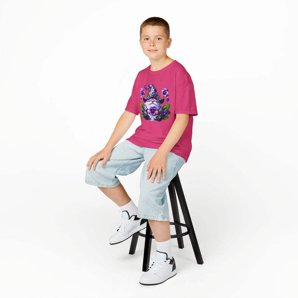 Kids Gnome T‑Shirt — Cute Purple Floral Gnome Tee for Children