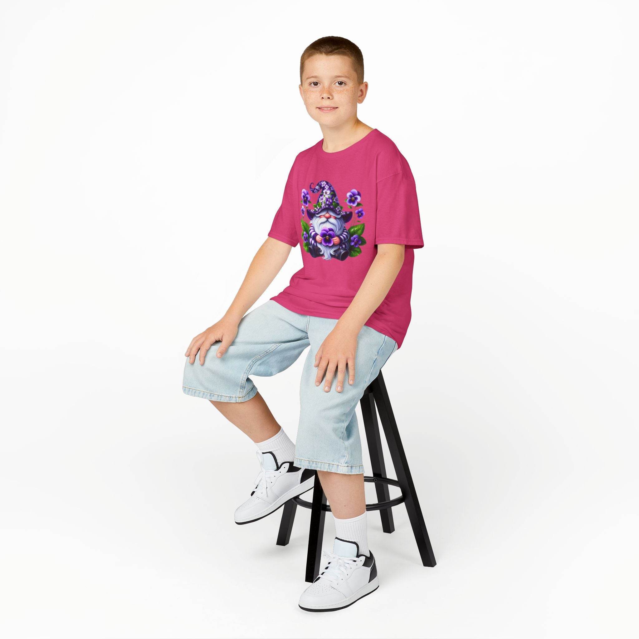Kids Gnome T‑Shirt — Cute Purple Floral Gnome Tee for Children