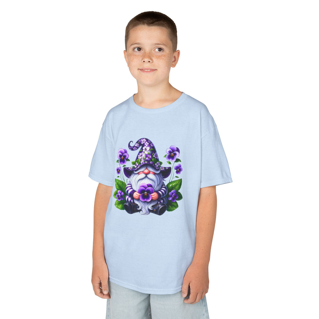 Kids Gnome T‑Shirt — Cute Purple Floral Wizard Gnome Tee for Children