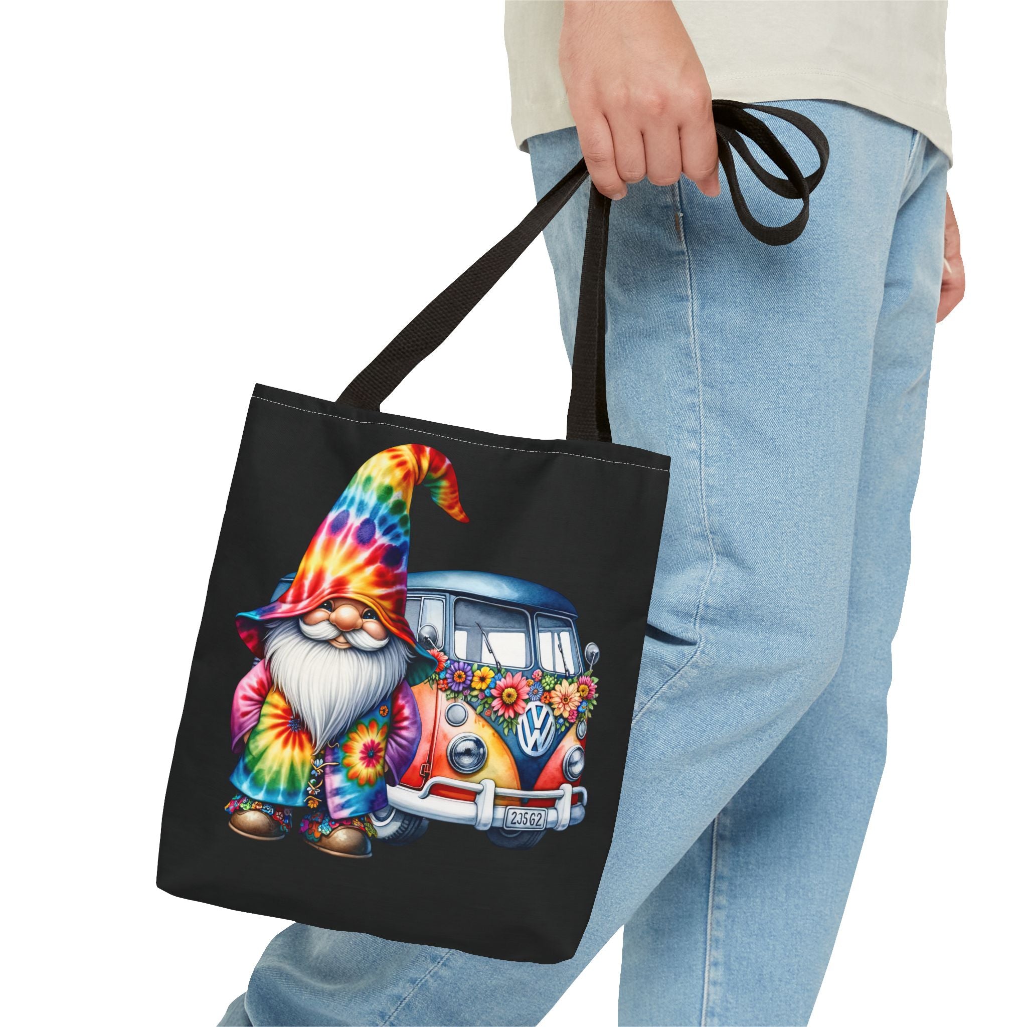 Tie-Dye Gnome Tote Bag — Hippie Van Floral Boho Market Tote