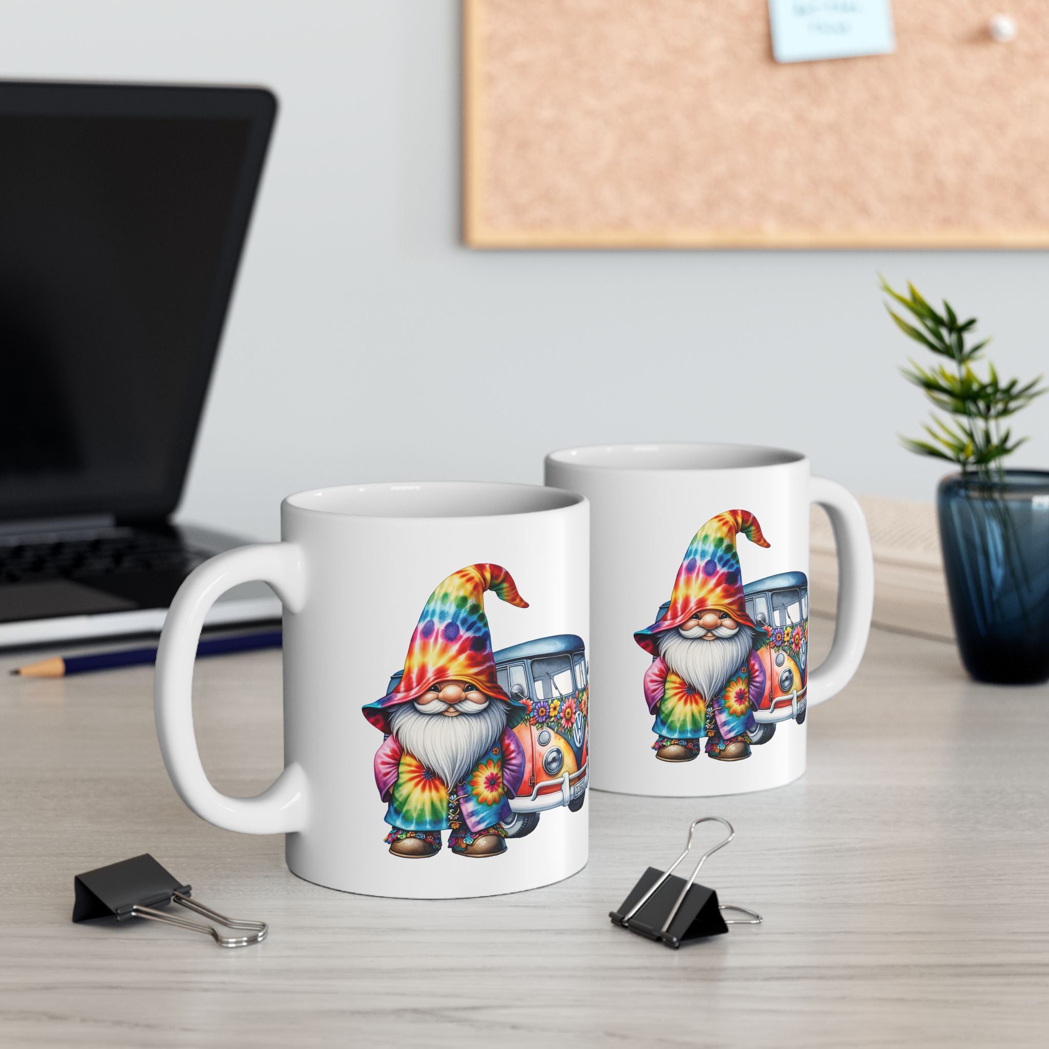 Tie-Dye Gnome Ceramic Mug (11oz, 15oz) — Hippie Van & Colorful Gnome Coffee Cup