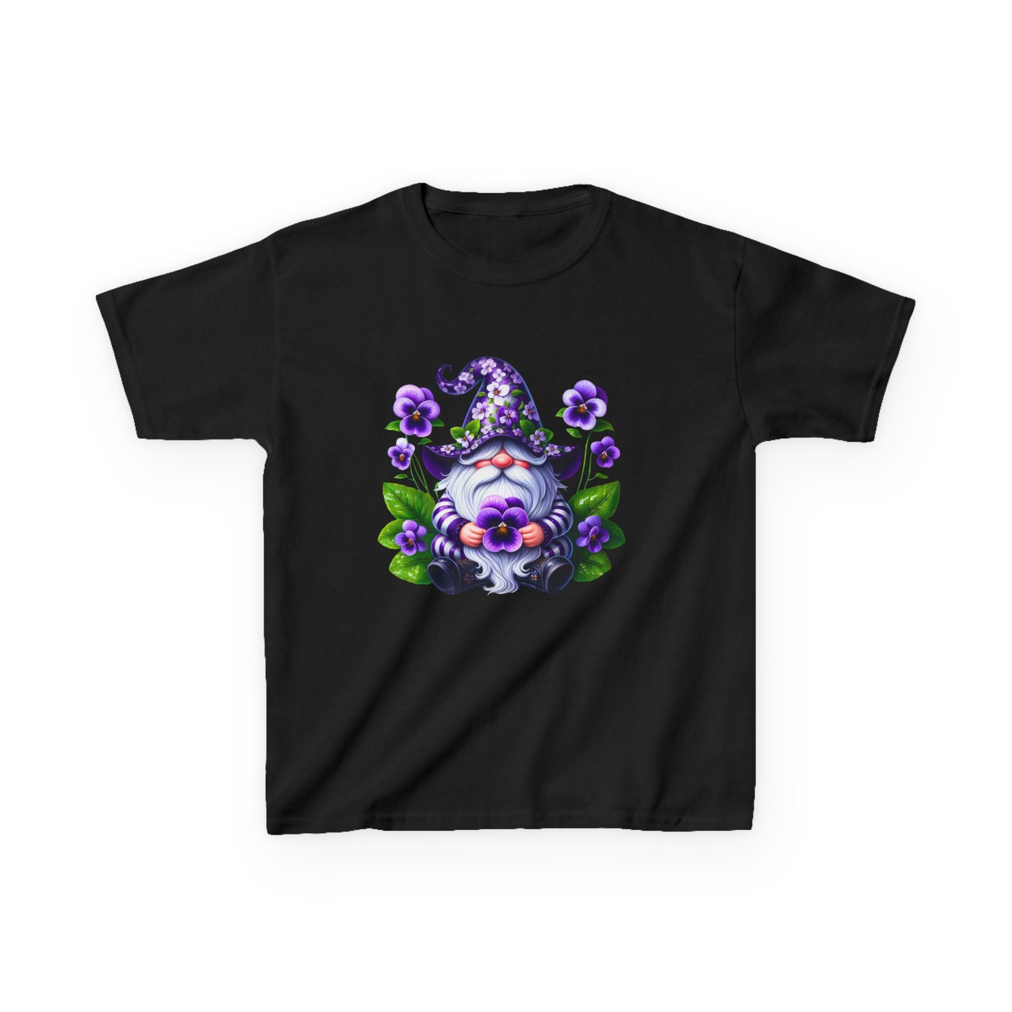 Kids Gnome T‑Shirt — Cute Purple Floral Wizard Gnome Tee for Children