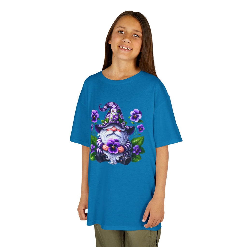 Kids Gnome T‑Shirt — Cute Purple Floral Gnome Tee for Children