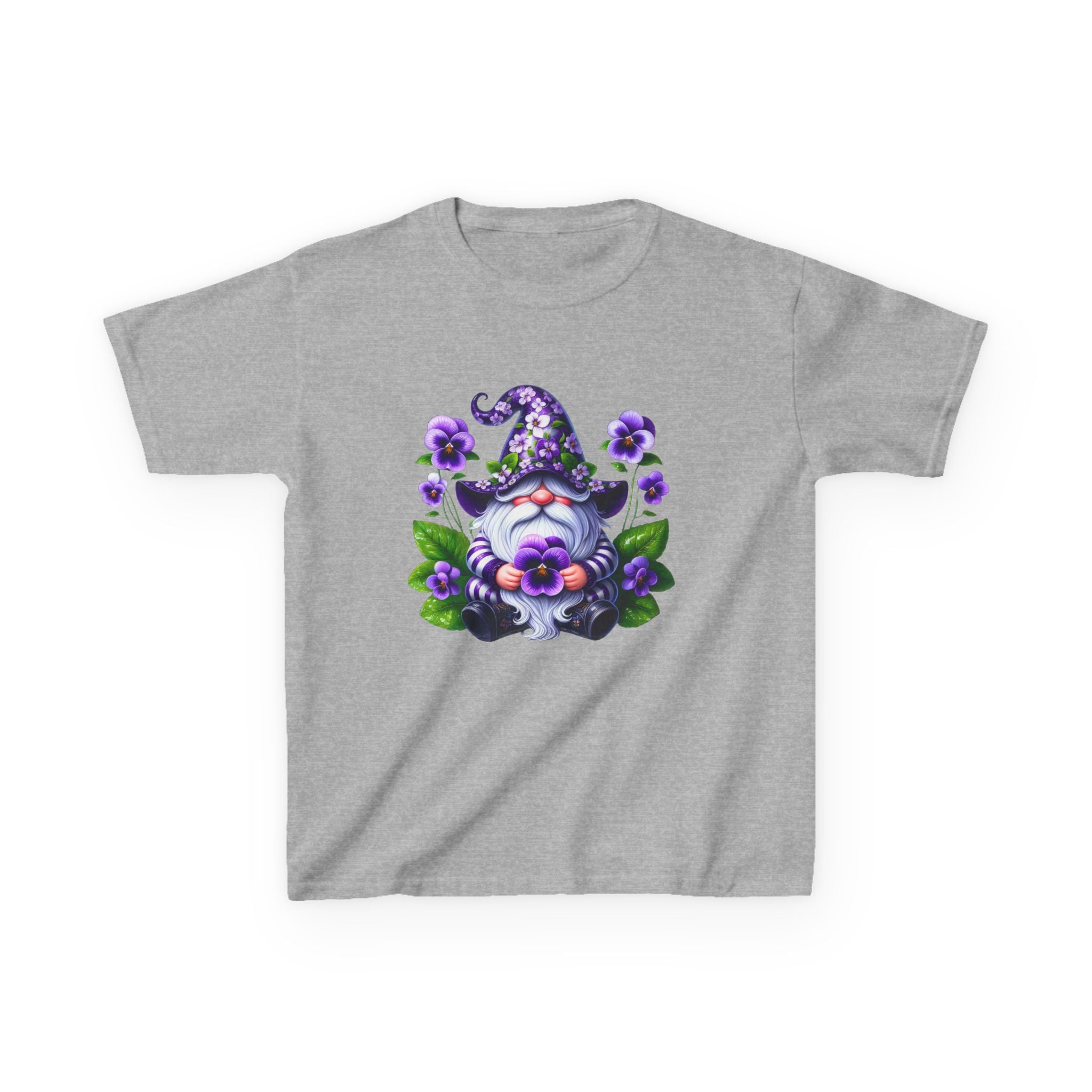 Kids Gnome T‑Shirt — Cute Purple Floral Wizard Gnome Tee for Children