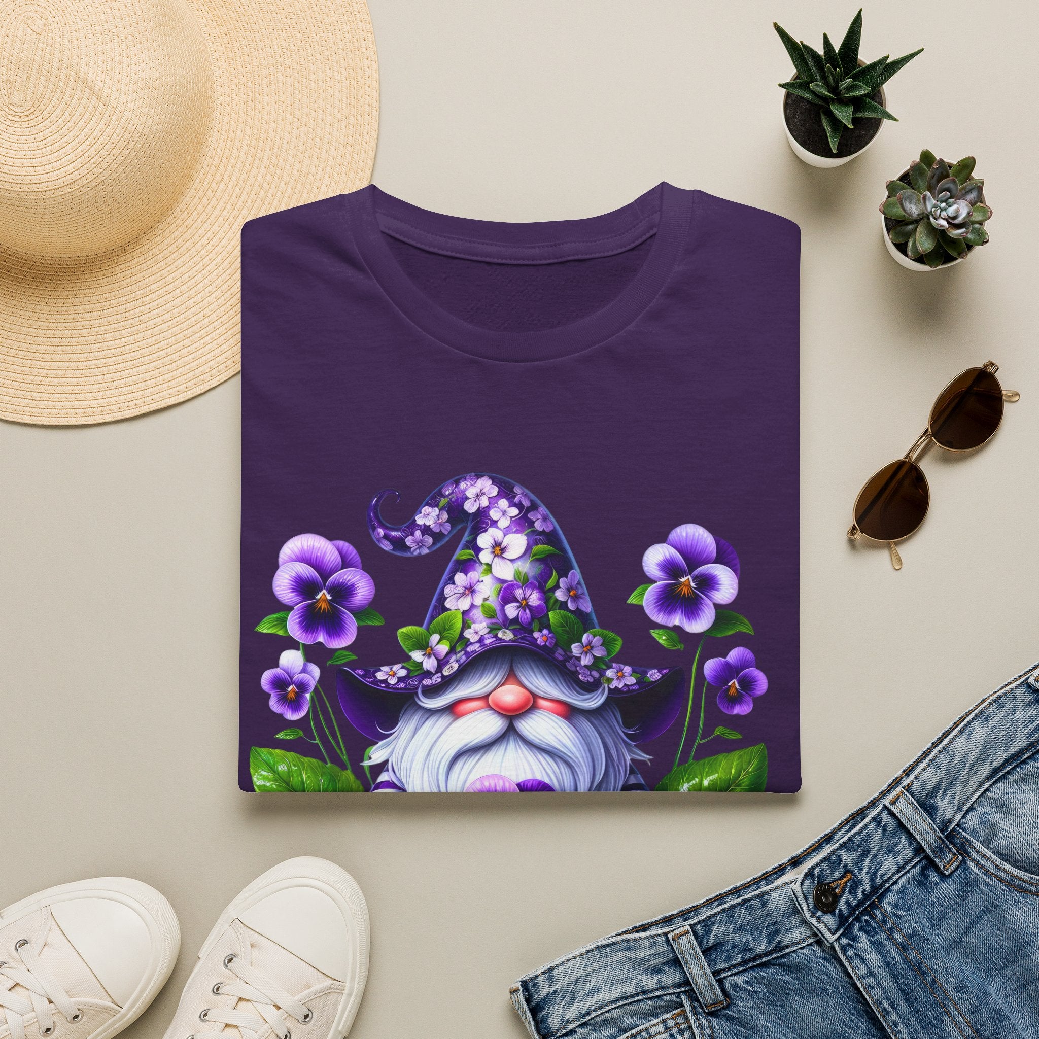 Purple Pansy Garden Gnome T-Shirt
