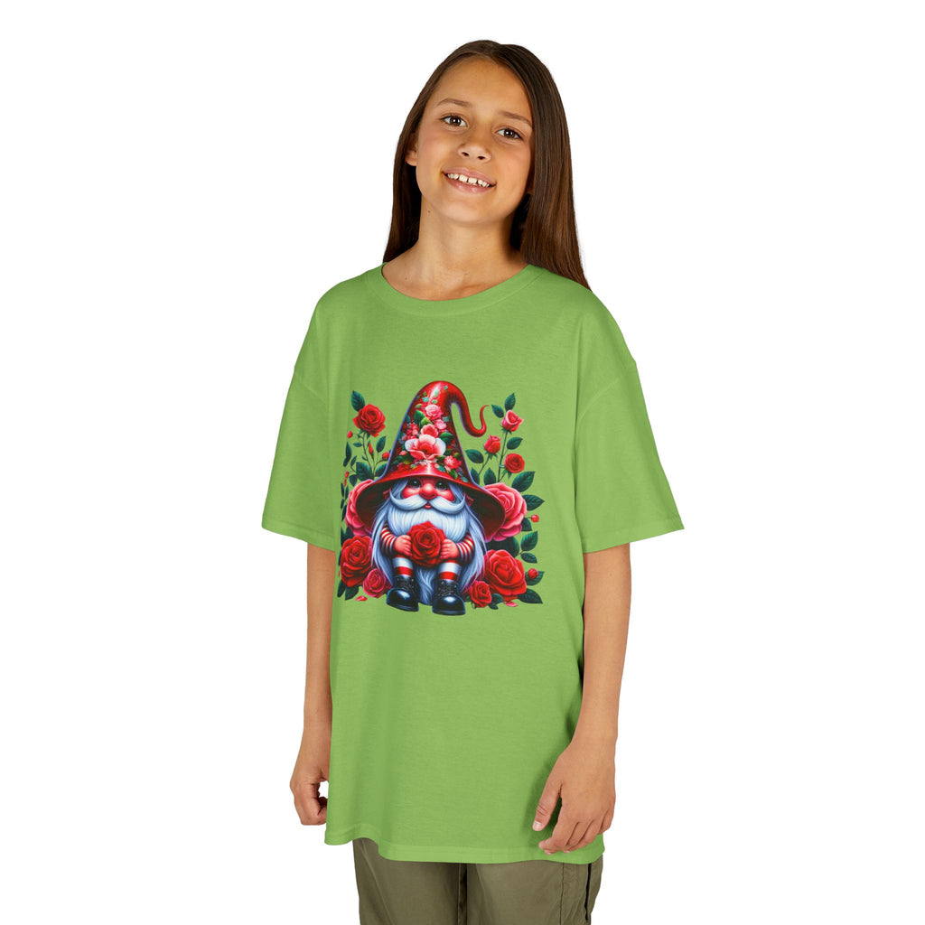 Valentine Gnome Kids Tee — Cute Red Rose Garden Gnome Shirt