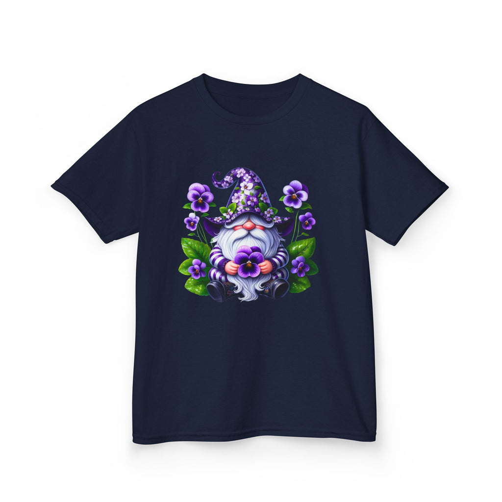 Kids Gnome T‑Shirt — Cute Purple Floral Wizard Gnome Tee for Children