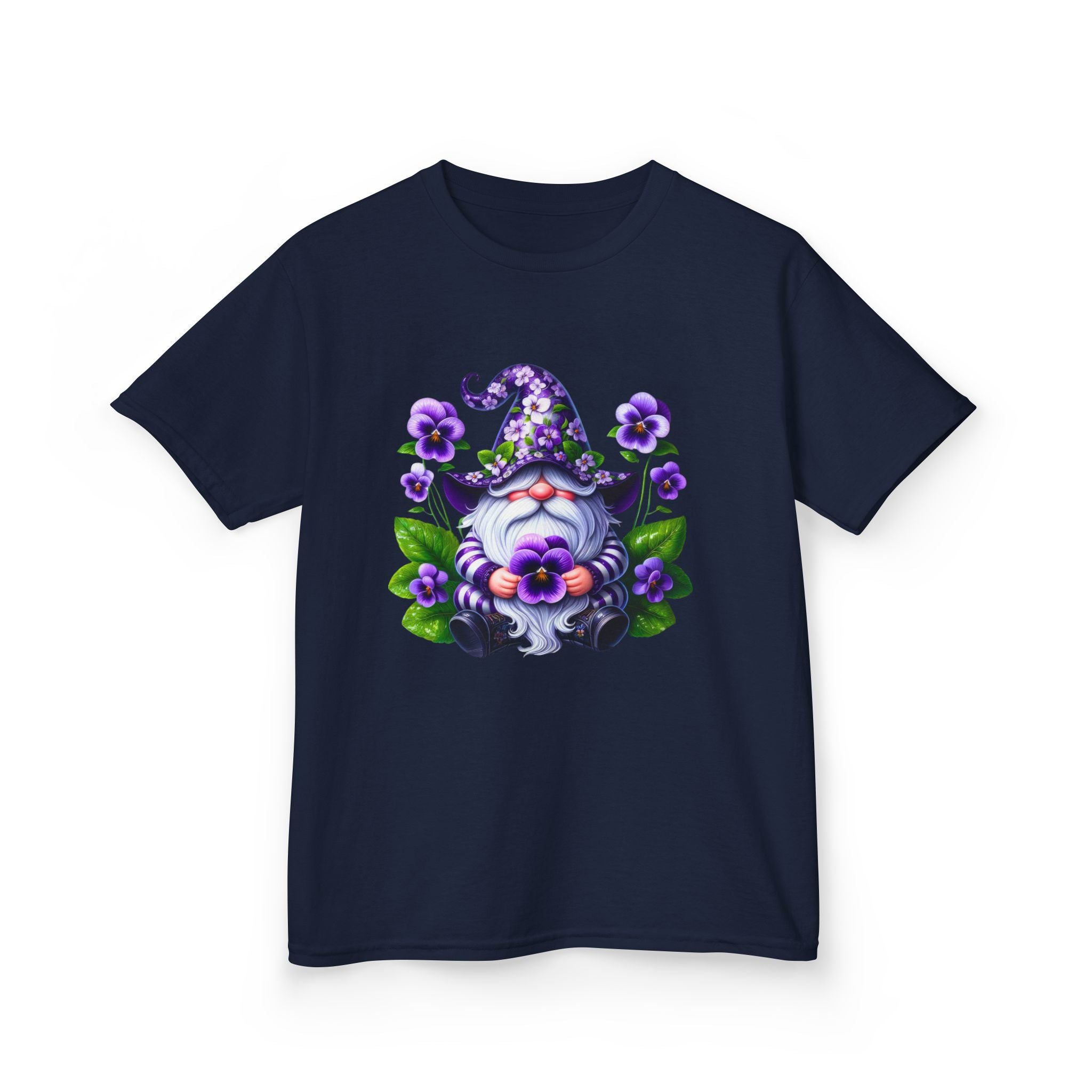 Kids Gnome T‑Shirt — Cute Purple Floral Wizard Gnome Tee for Children