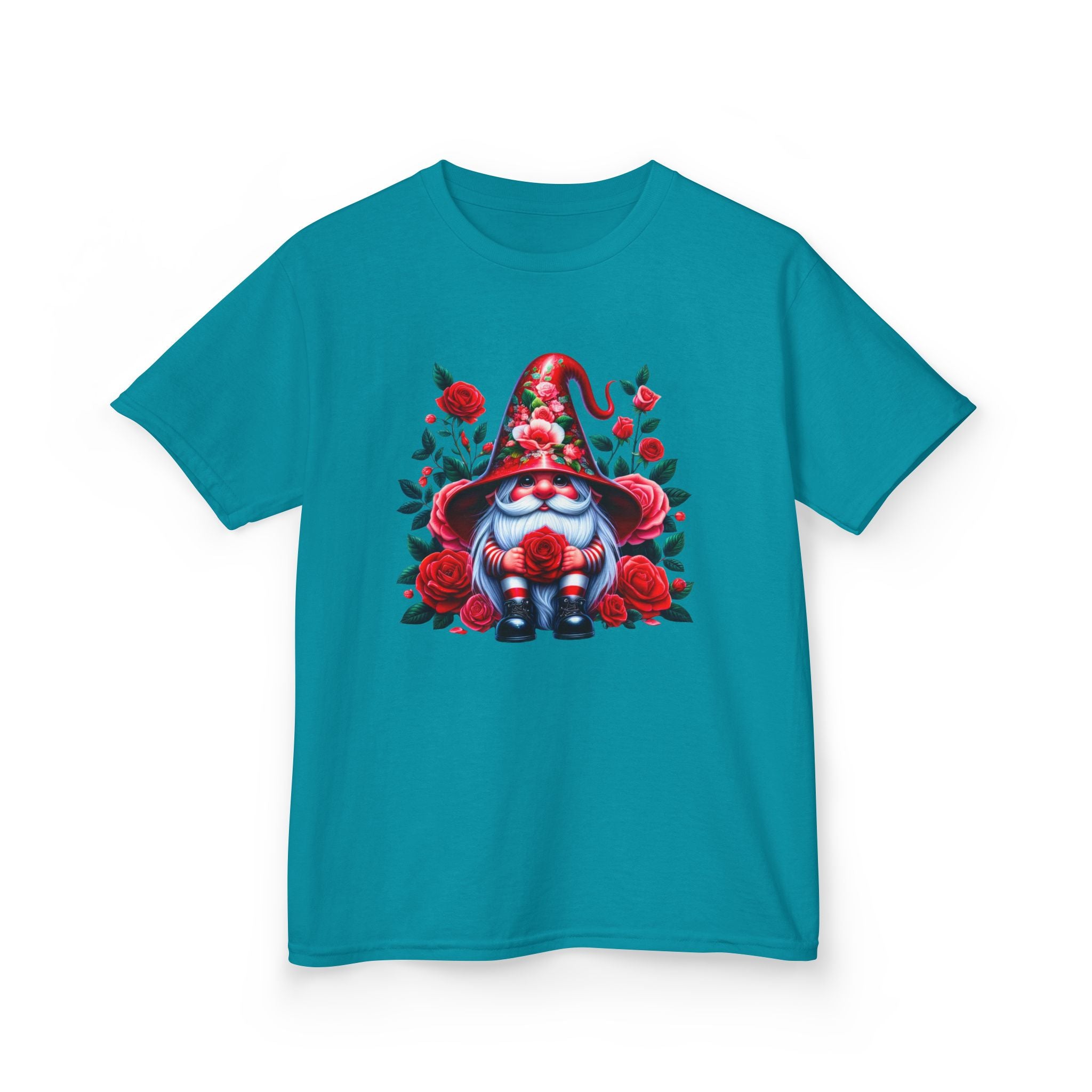 Valentine Gnome Kids Tee — Cute Red Rose Garden Gnome Shirt