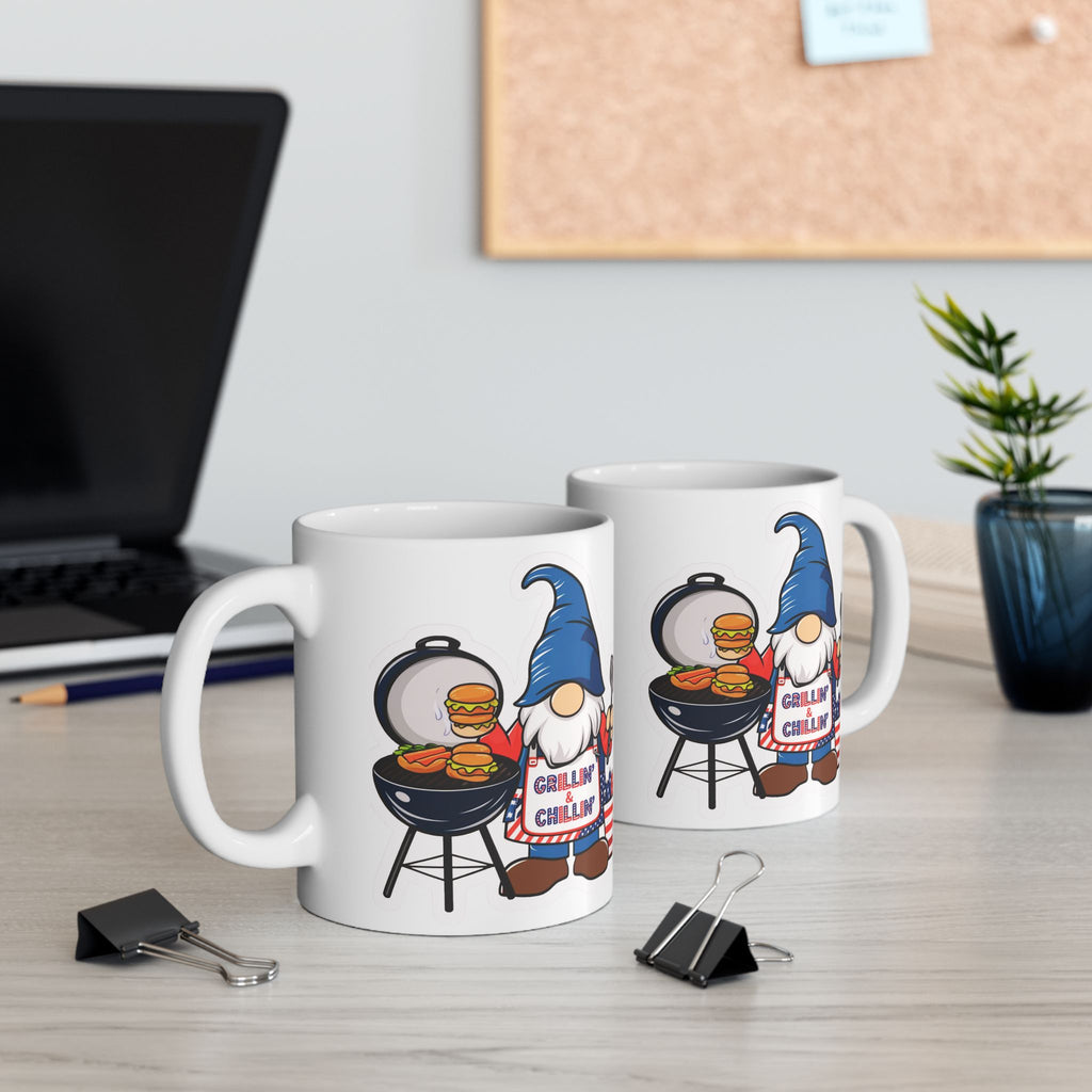 Grilling Gnome Ceramic Mug — Cute BBQ & Patriotic Party Coffee Cup (11oz, 15oz)