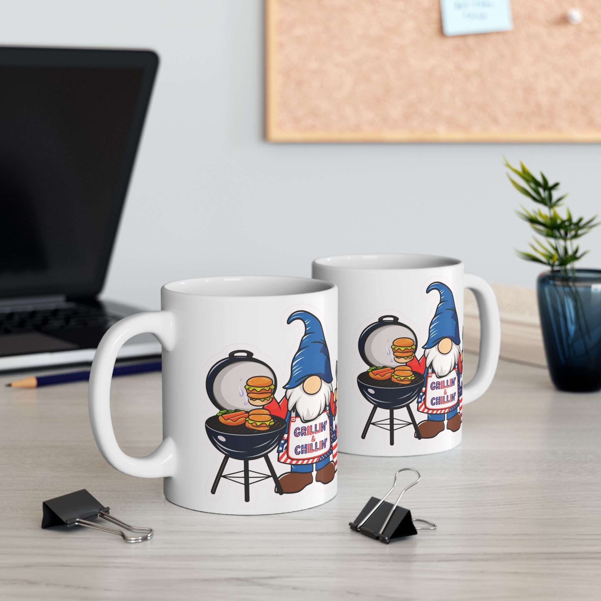 Grilling Gnome Ceramic Mug — Cute BBQ & Patriotic Party Coffee Cup (11oz, 15oz)