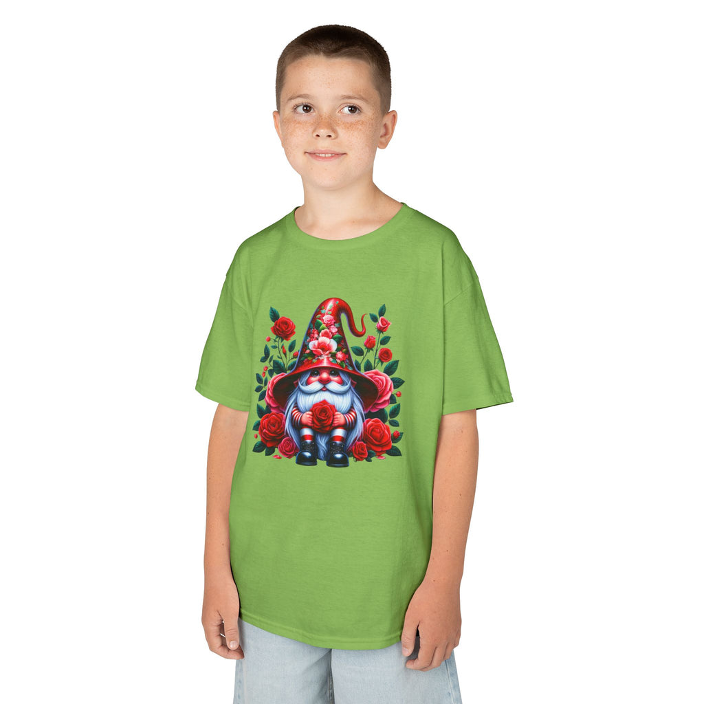 Valentine Gnome Kids Tee — Cute Red Rose Garden Gnome Shirt