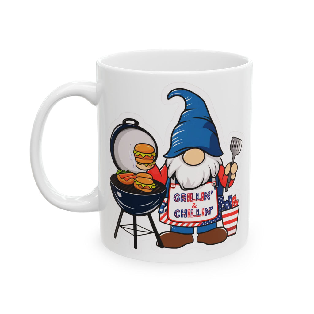 Grilling Gnome Ceramic Mug — Cute BBQ & Patriotic Party Coffee Cup (11oz, 15oz)