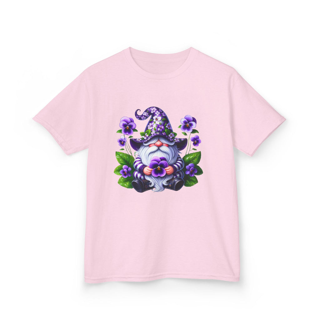 Kids Gnome T‑Shirt — Cute Purple Floral Wizard Gnome Tee for Children