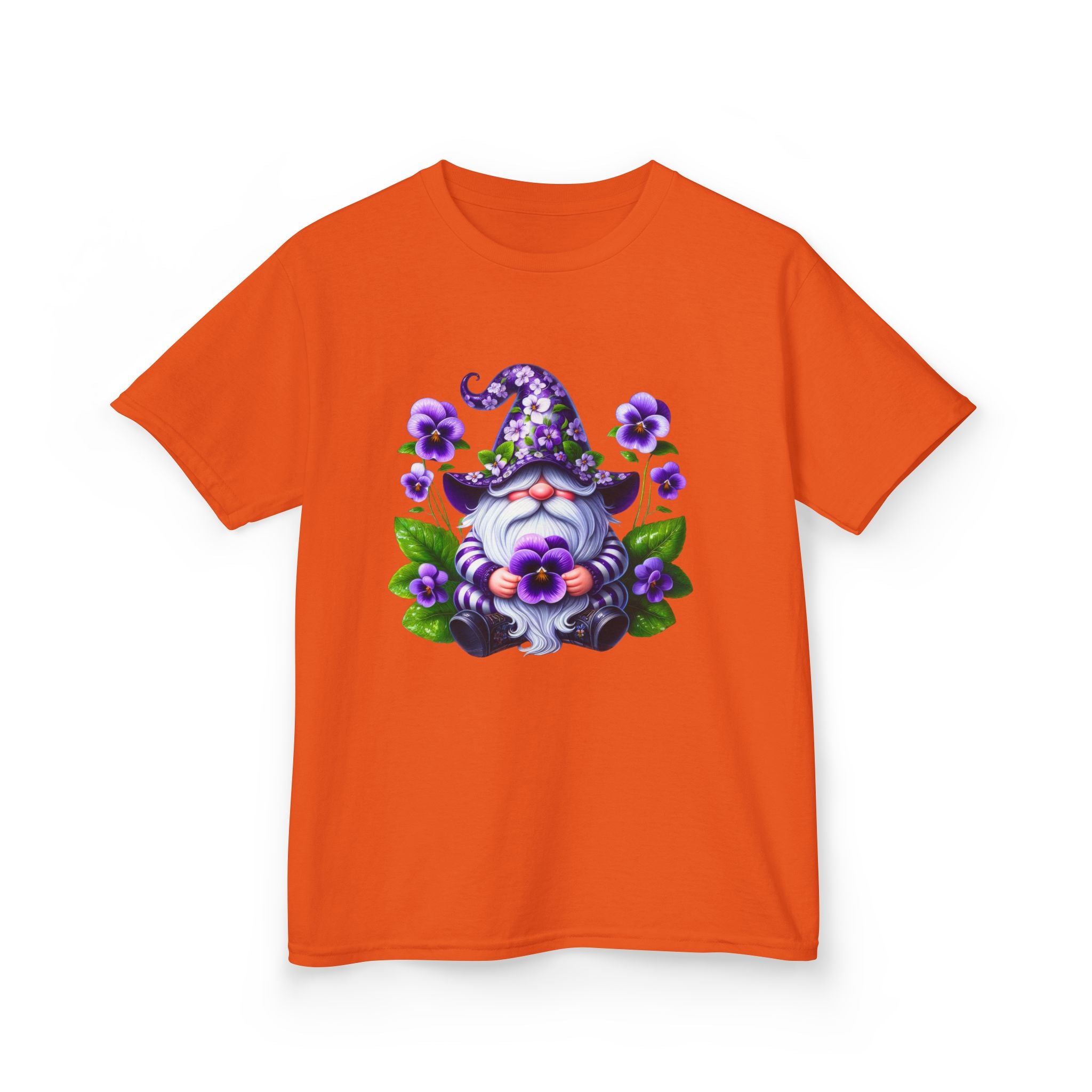 Kids Gnome T‑Shirt — Cute Purple Floral Wizard Gnome Tee for Children