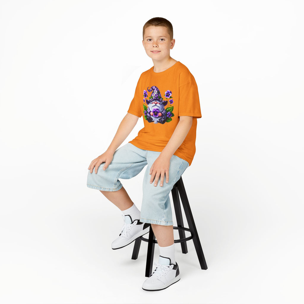 Kids Gnome T‑Shirt — Cute Purple Floral Gnome Tee for Children