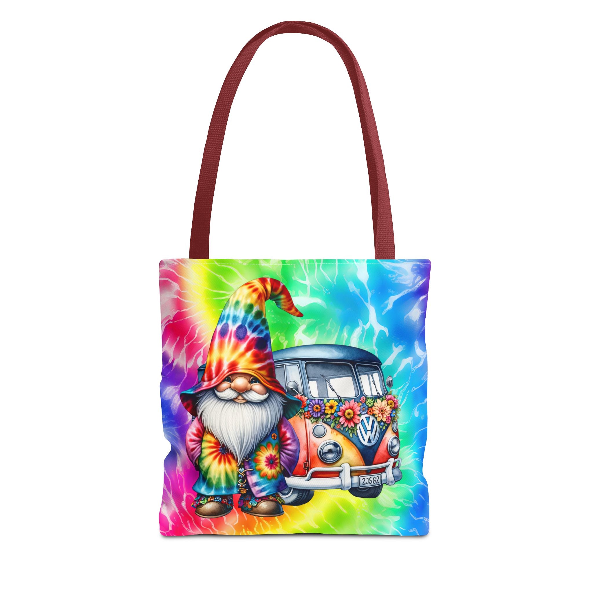 Tie-Dye Hippie Gnome Tote Bag — VW Bus Floral Boho Beach Tote