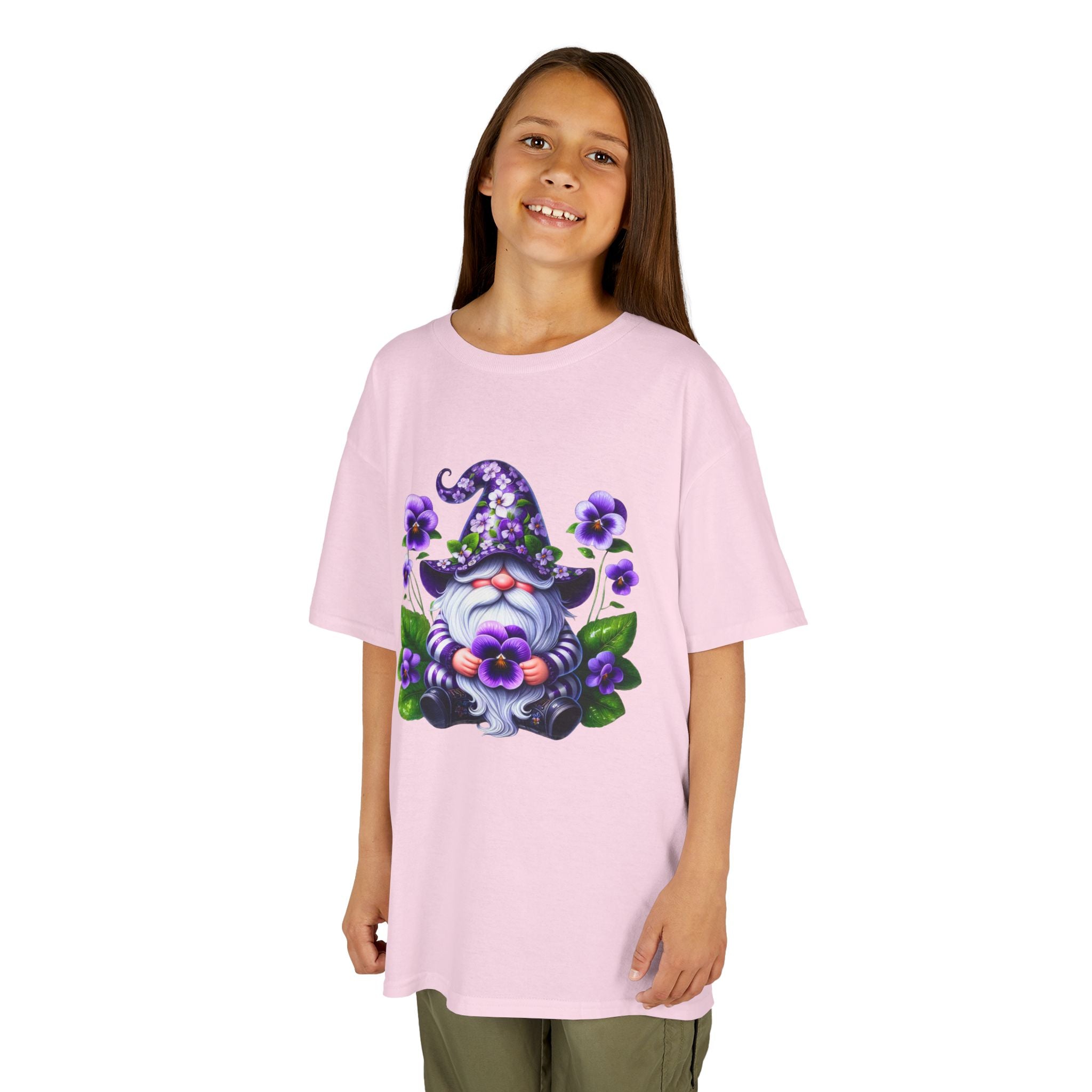 Kids Gnome T‑Shirt — Cute Purple Floral Wizard Gnome Tee for Children
