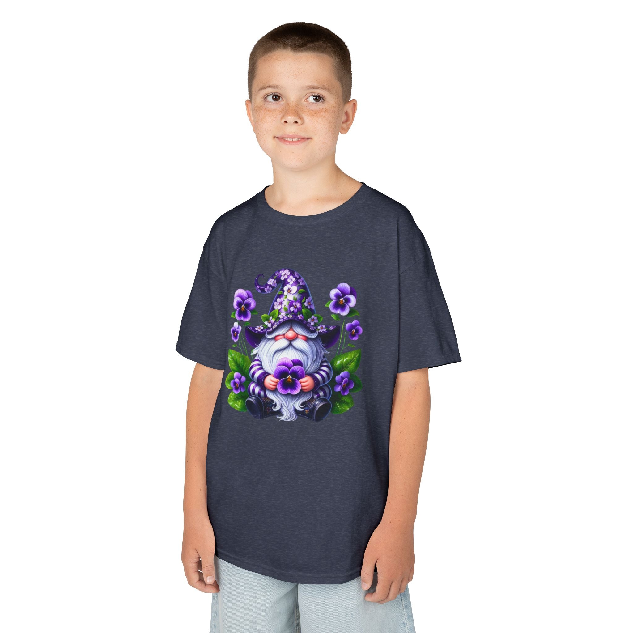 Kids Gnome T‑Shirt — Cute Purple Floral Gnome Tee for Children