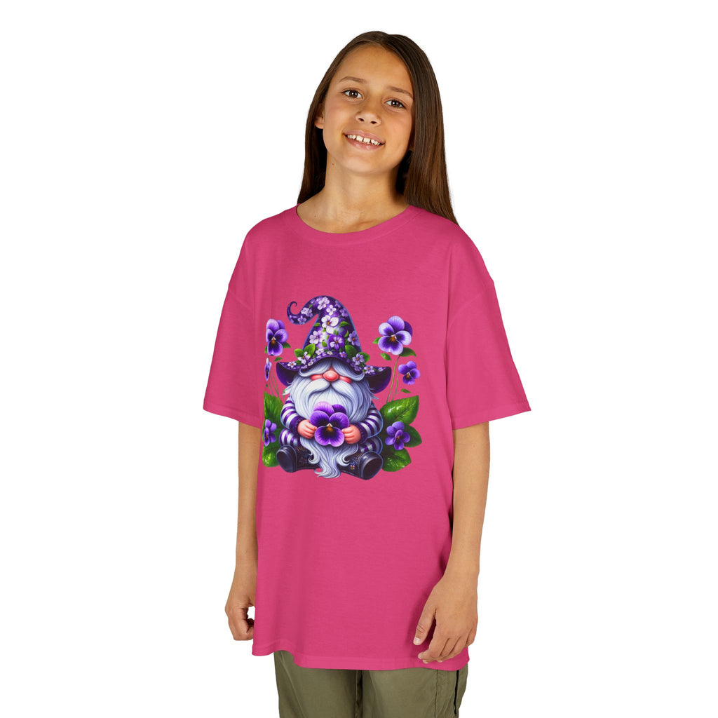 Kids Gnome T‑Shirt — Cute Purple Floral Gnome Tee for Children