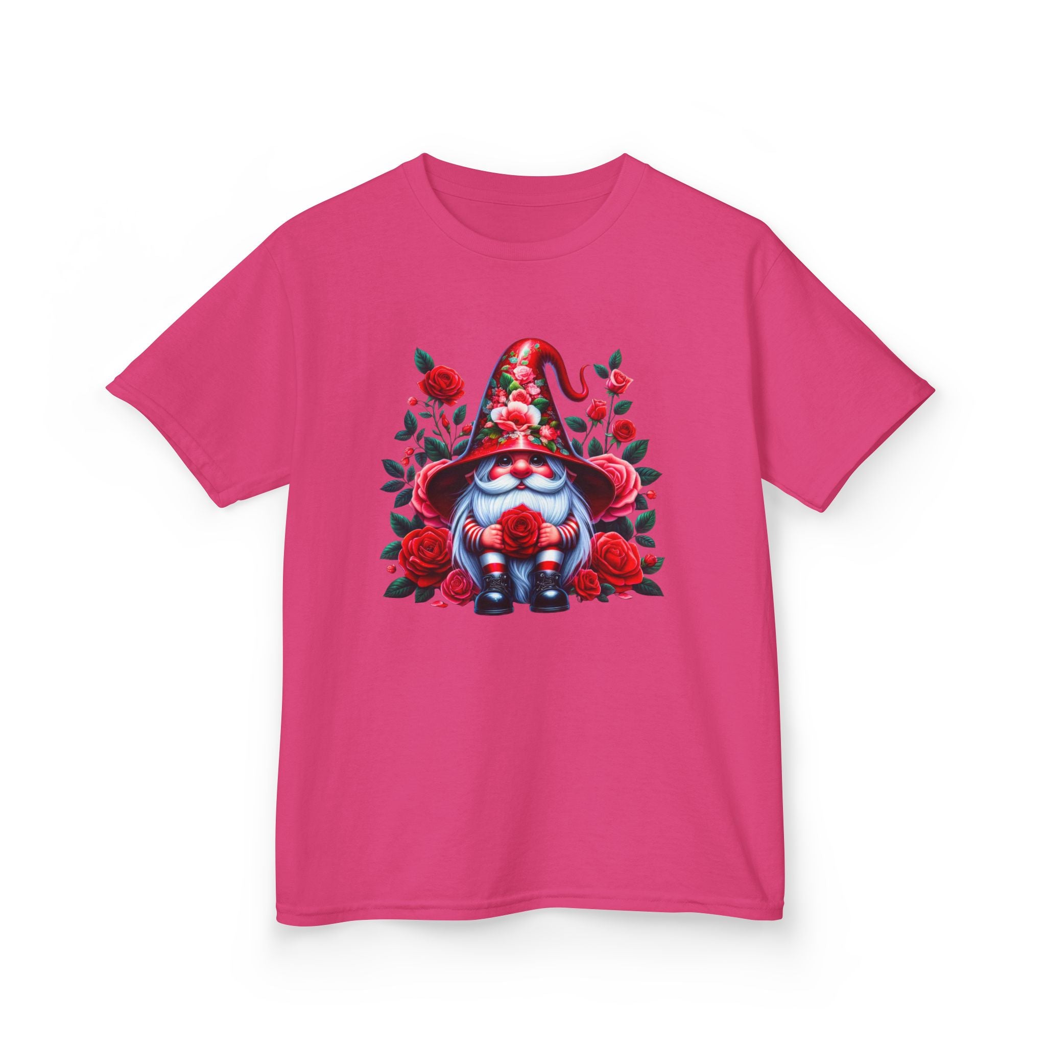 Valentine Gnome Kids Tee — Cute Red Rose Garden Gnome Shirt