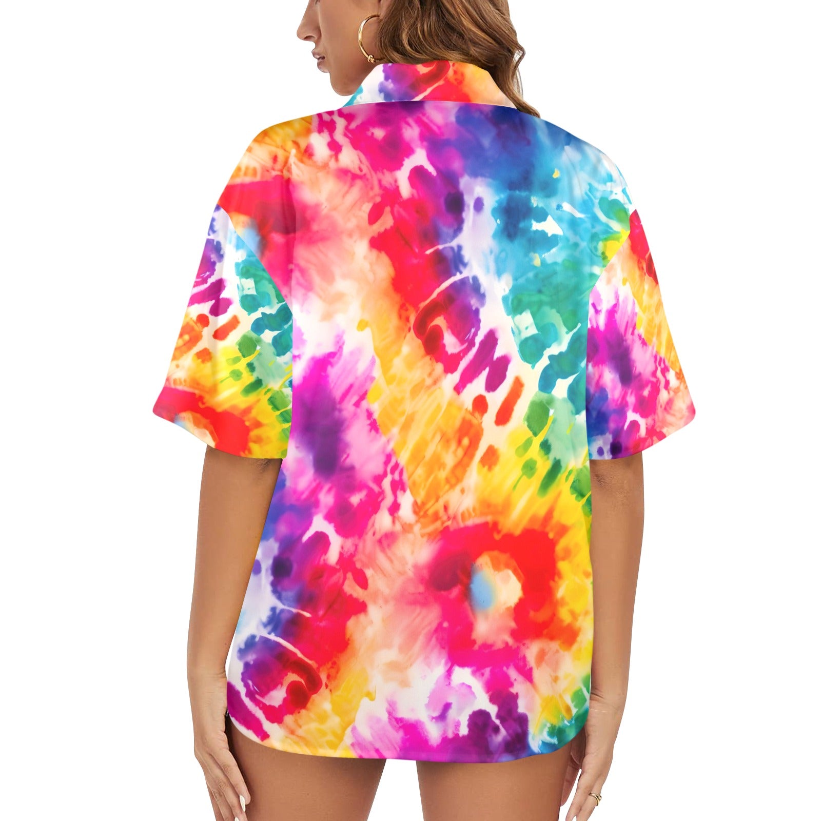 Gnome Tie Dye VW 60's Bus Women's All Over Print Hawaiian Shirt Made in USA
