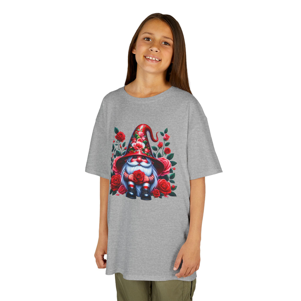 Valentine Gnome Kids Tee — Cute Red Rose Garden Gnome Shirt