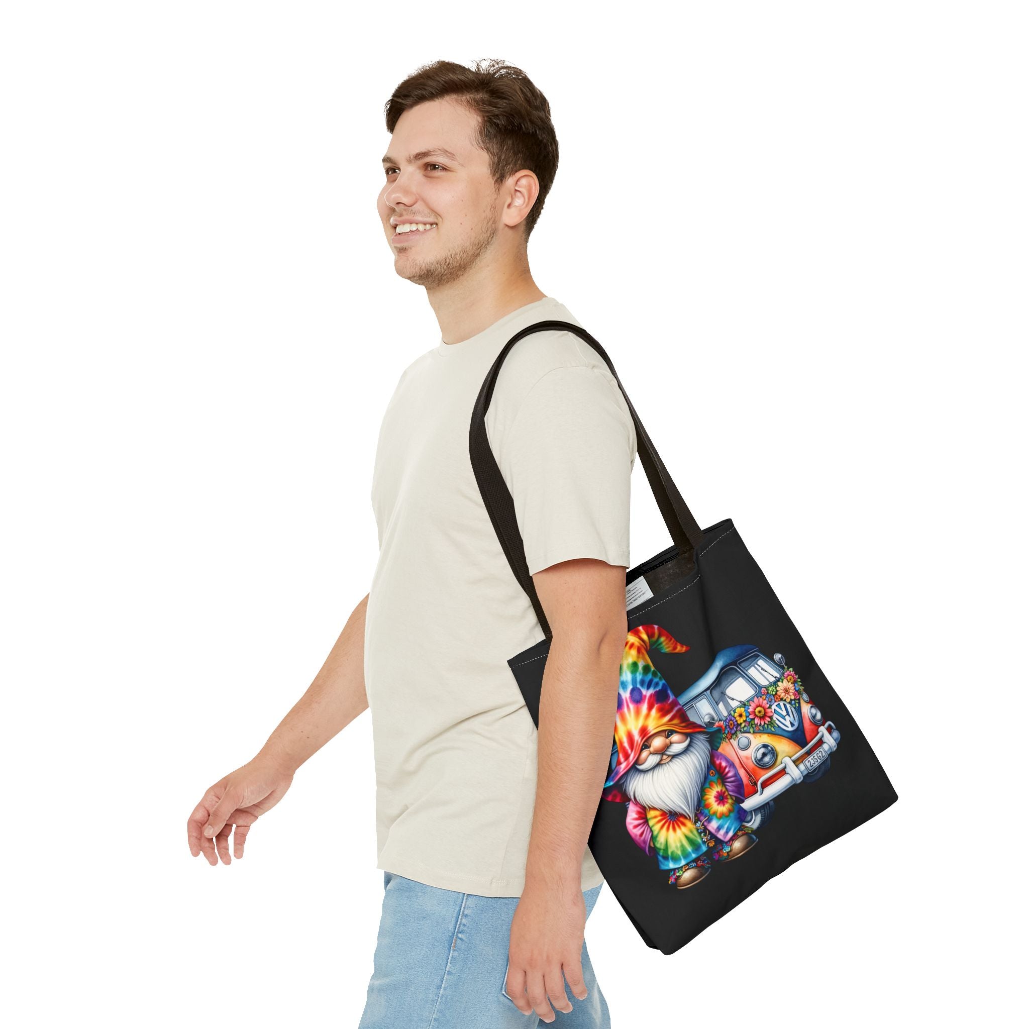 Tie-Dye Gnome Tote Bag — Hippie Van Floral Boho Market Tote
