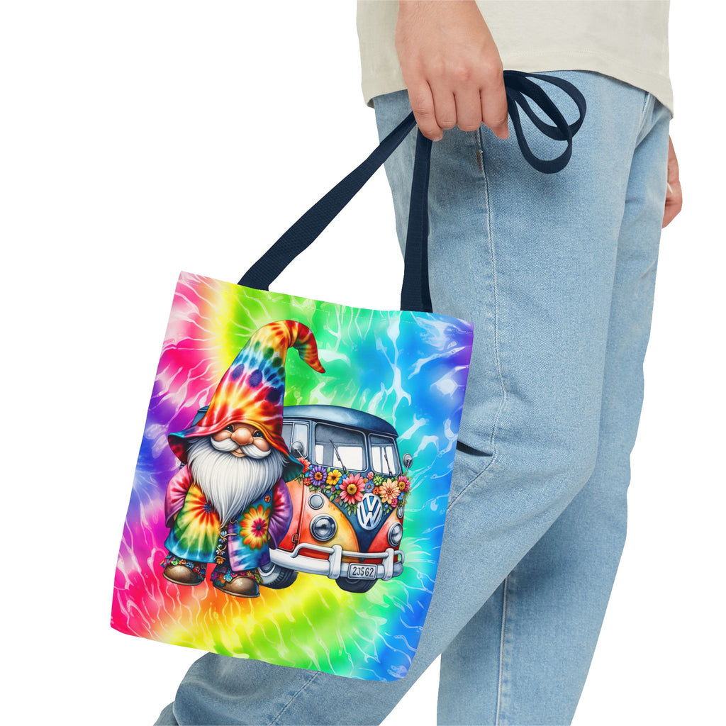 Tie-Dye Hippie Gnome Tote Bag — VW Bus Floral Boho Beach Tote