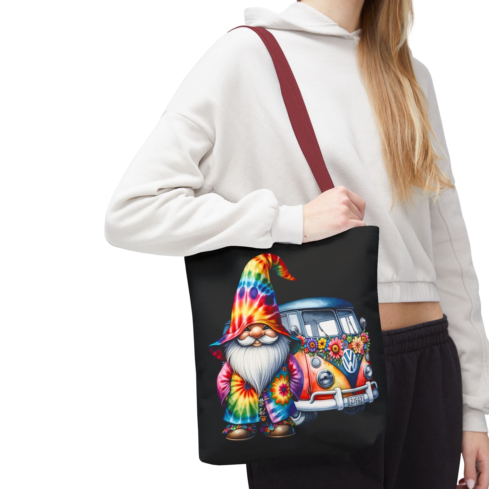 Tie-Dye Gnome Tote Bag — Hippie Van Floral Boho Market Tote
