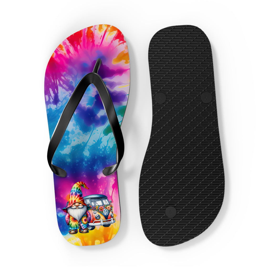 Tie-Dye Gnome Flip Flops — Colorful Summer Beach Sandals