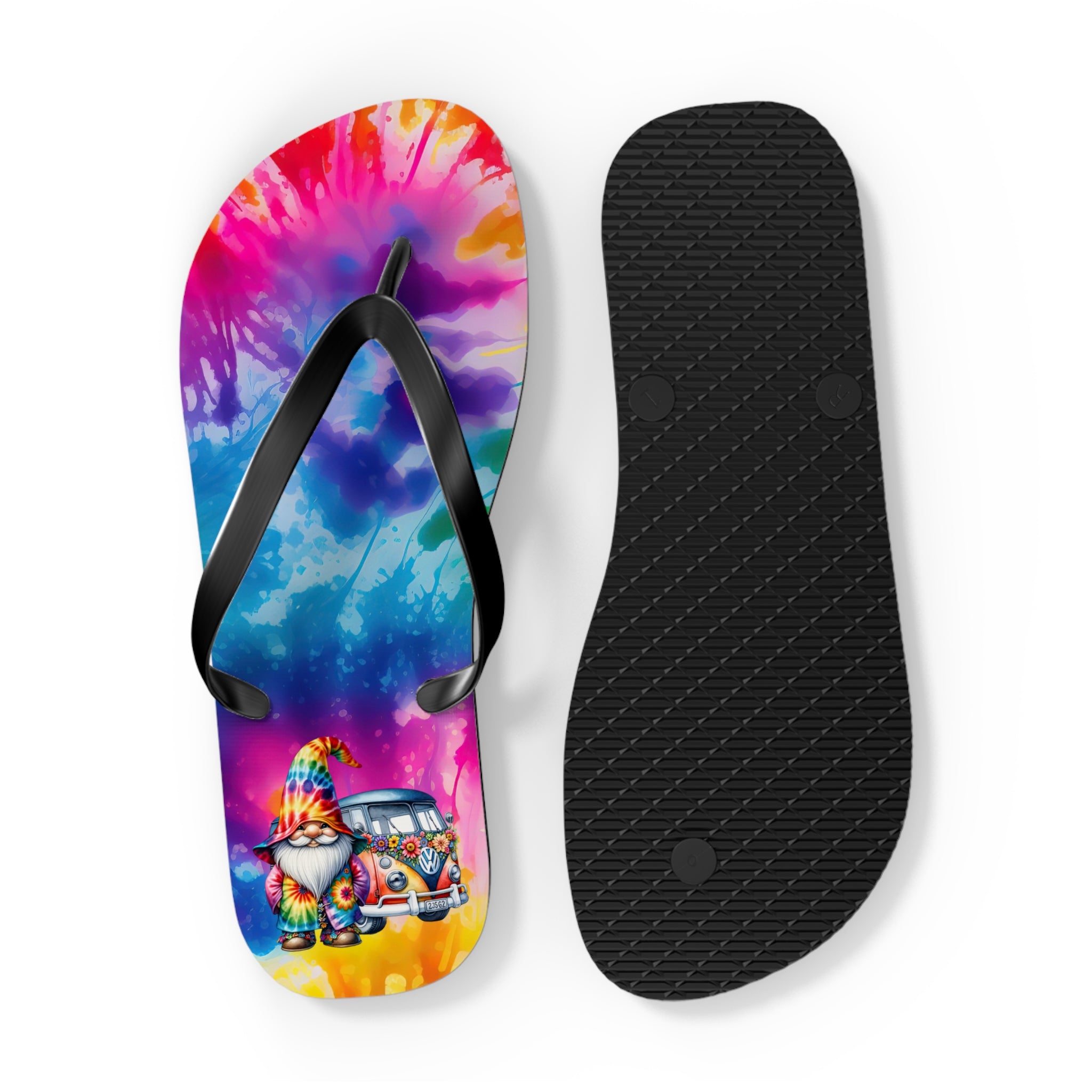Tie-Dye Gnome Flip Flops — Colorful Summer Beach Sandals