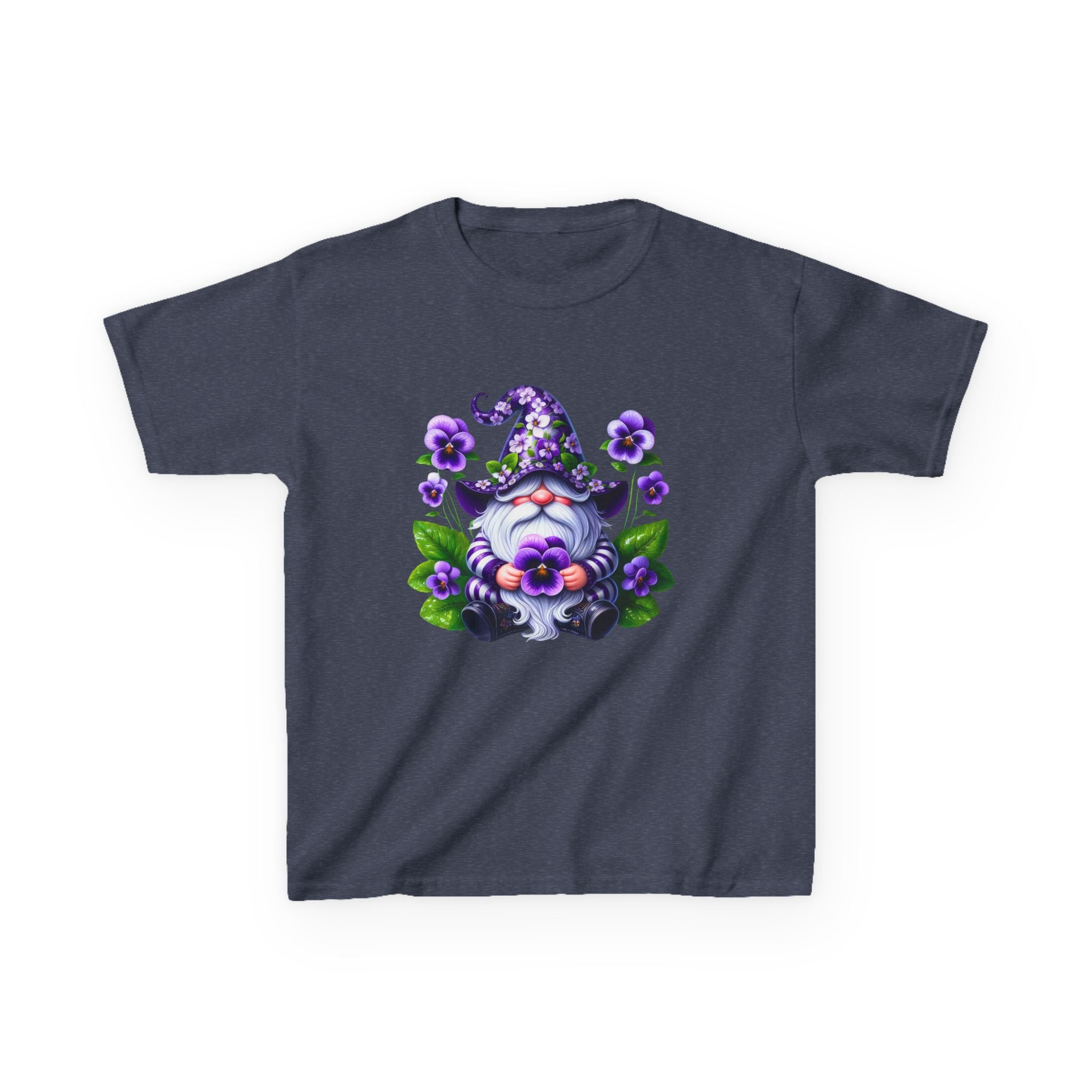 Kids Gnome T‑Shirt — Cute Purple Floral Wizard Gnome Tee for Children