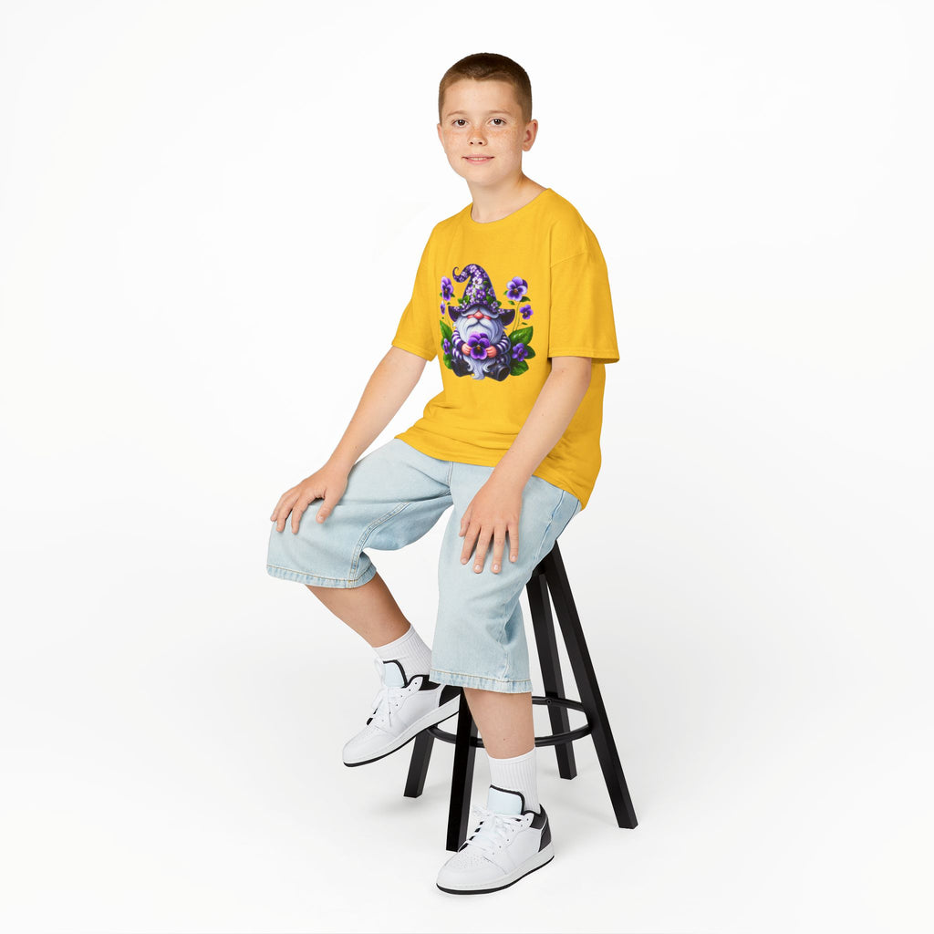 Kids Gnome T‑Shirt — Cute Purple Floral Gnome Tee for Children