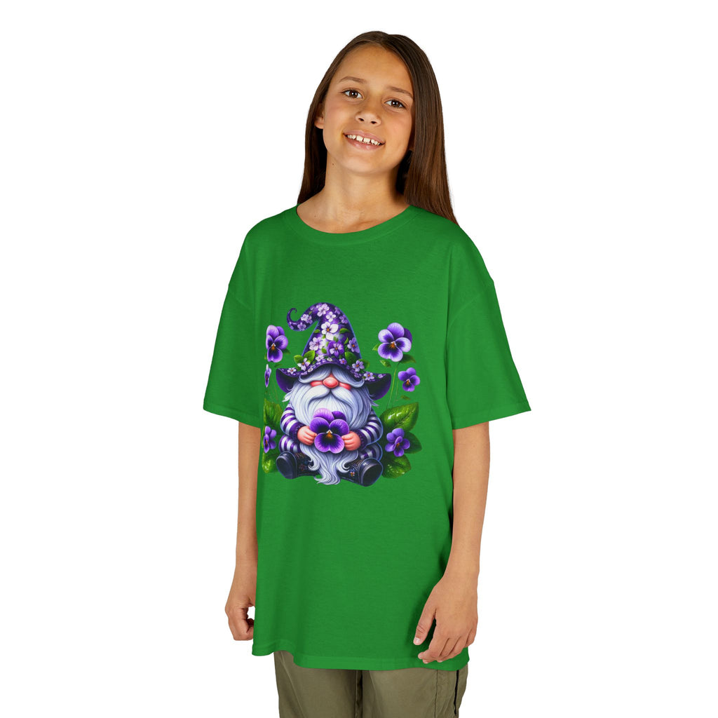 Kids Gnome T‑Shirt — Cute Purple Floral Wizard Gnome Tee for Children