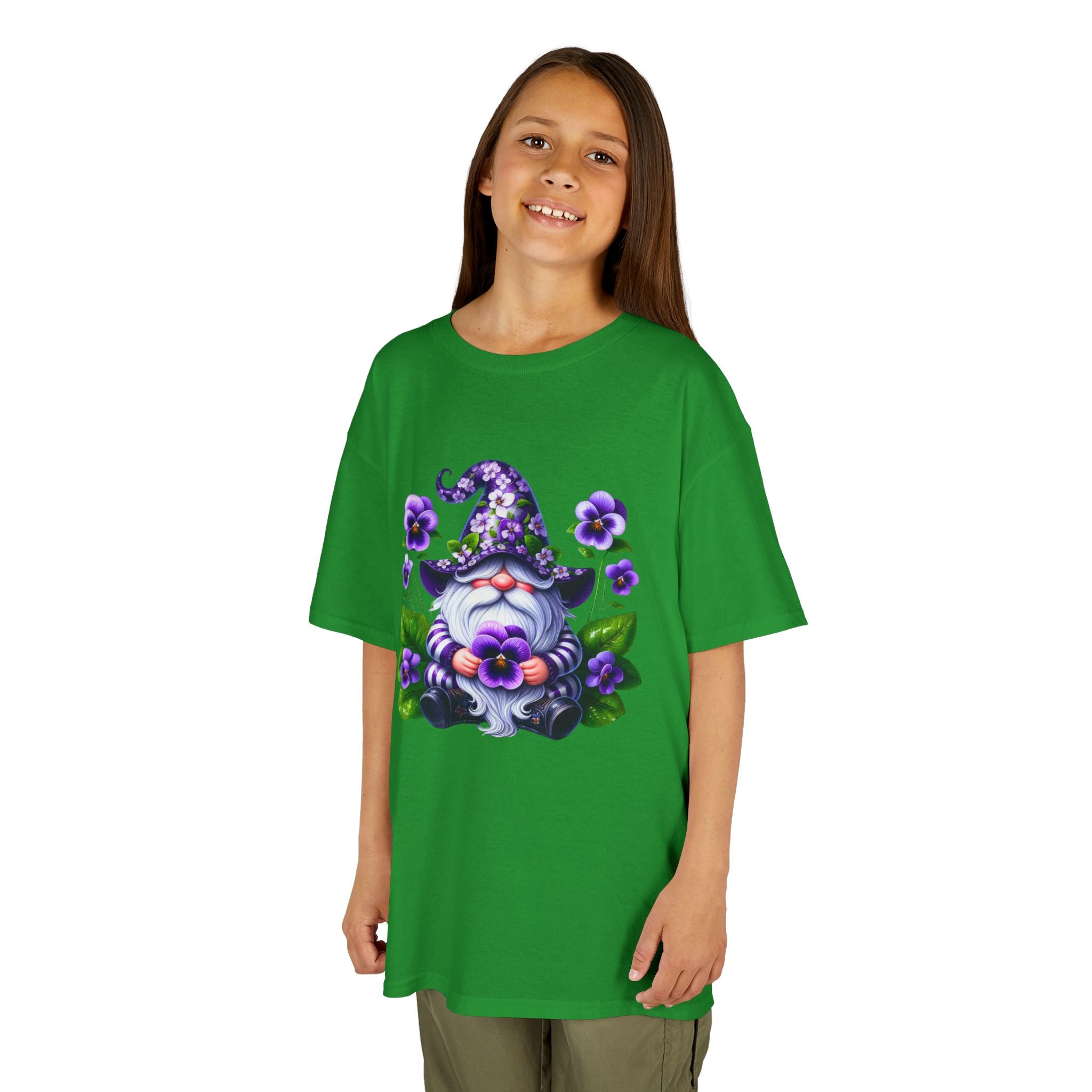 Kids Gnome T‑Shirt — Cute Purple Floral Wizard Gnome Tee for Children
