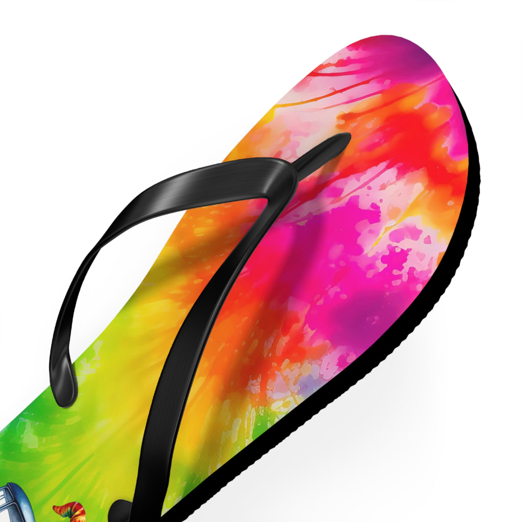 Tie-Dye Gnome Flip Flops — Colorful Summer Beach Sandals