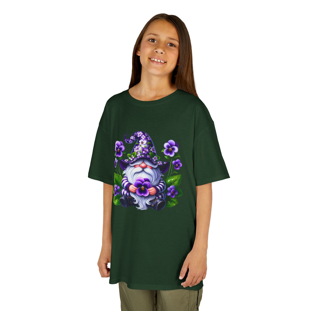 Kids Gnome T‑Shirt — Cute Purple Floral Wizard Gnome Tee for Children