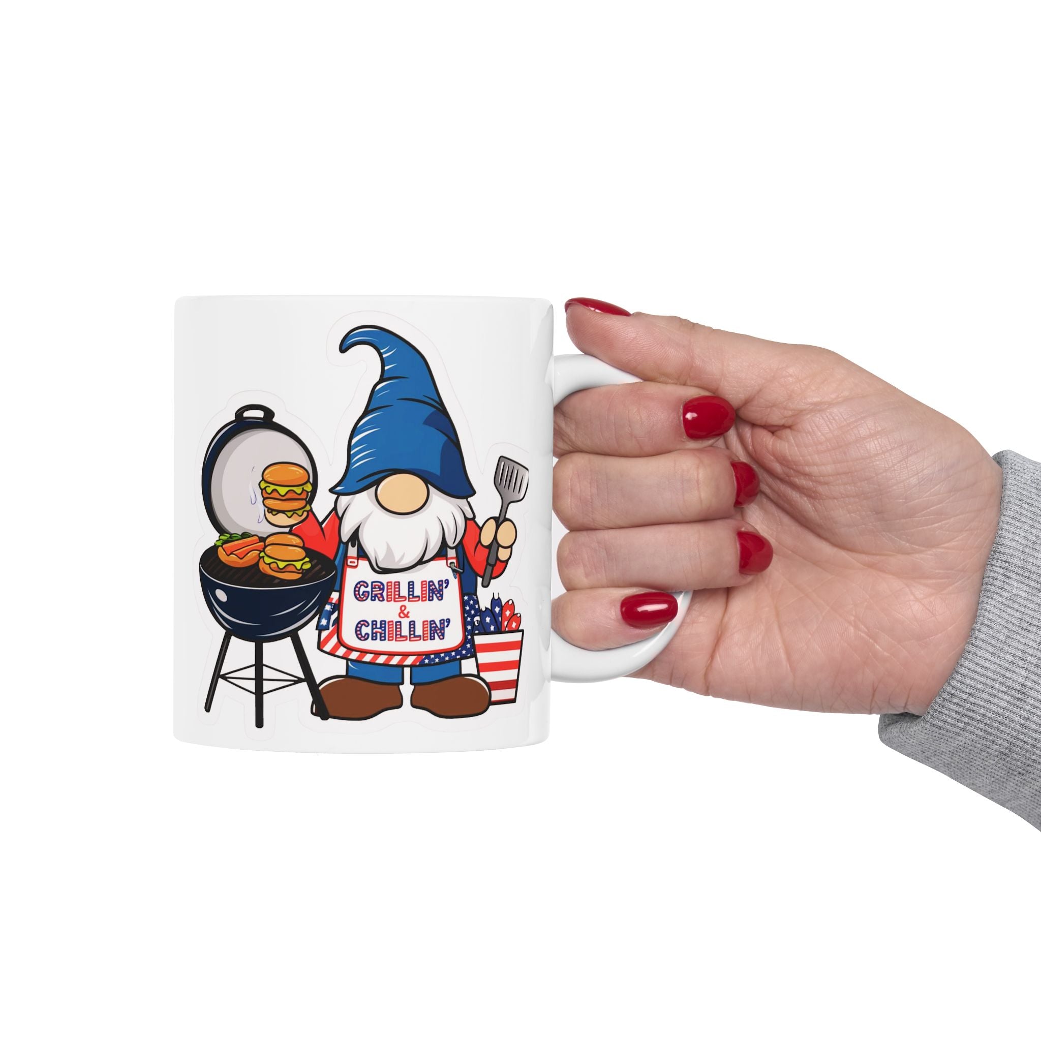 Grilling Gnome Ceramic Mug — Cute BBQ & Patriotic Party Coffee Cup (11oz, 15oz)