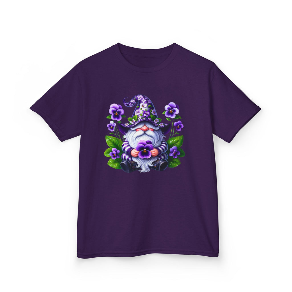 Kids Gnome T‑Shirt — Cute Purple Floral Gnome Tee for Children
