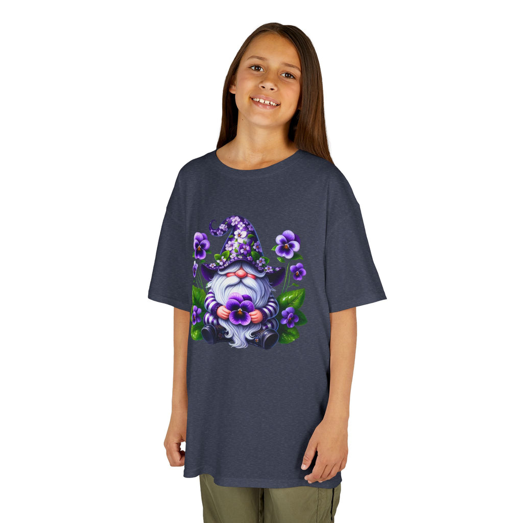 Kids Gnome T‑Shirt — Cute Purple Floral Gnome Tee for Children