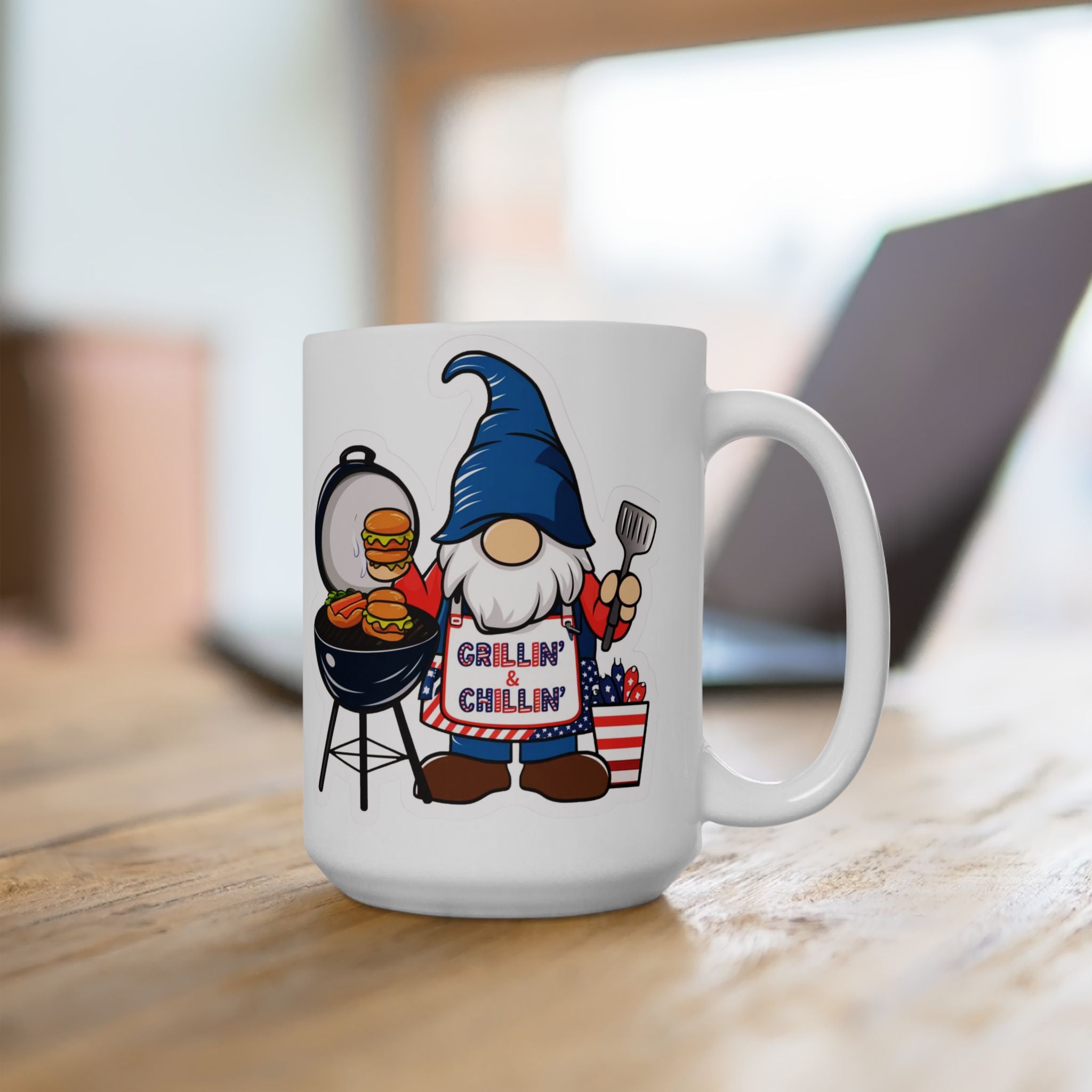 Grilling Gnome Ceramic Mug — Cute BBQ & Patriotic Party Coffee Cup (11oz, 15oz)