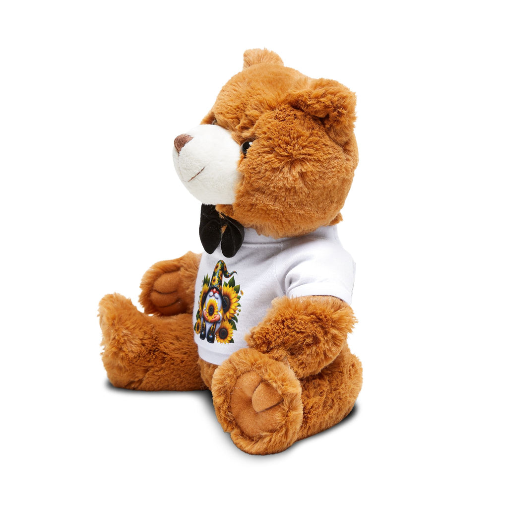 Sunflower Gnome Fox Teddy Bear with Bow Tie — Cute Plush Gift with Printed T‑Shirt