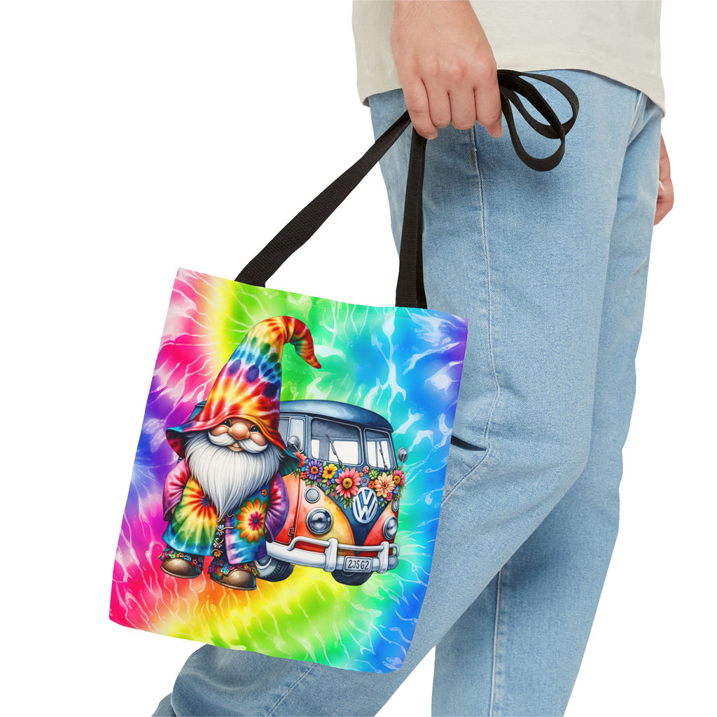 Tie-Dye Hippie Gnome Tote Bag — VW Bus Floral Boho Beach Tote